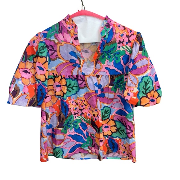 THML Multicolor Floral Puff-Sleeve Blouse - Picture 2 of 4